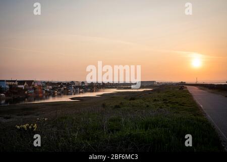 Sunrise over Widewater Lagoon, Lancing, West Sussex, UK Stock Photo