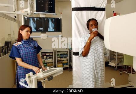 Barium meal, a procedure in which radiographs of the esophagus, stomach and duodenum are taken after barium sulfate is ingested by a patient. Barium m Stock Photo