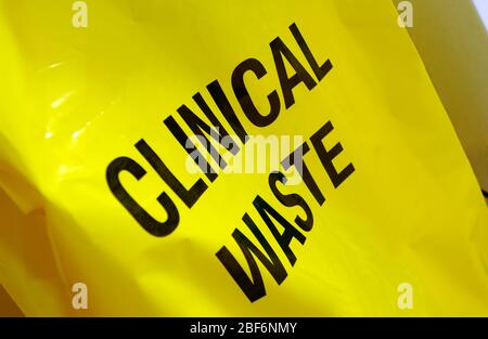 Close up of a yellow clinical waste bag Stock Photo