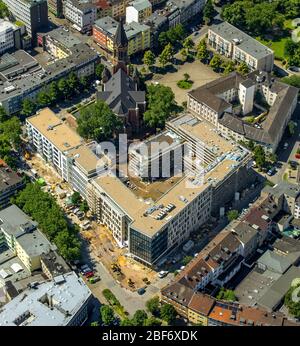 , Construction site of the residential complex Kastanienhoefe at church Kreuzeskirche in Essen, 23.06.2016, aerial view, Germany, North Rhine-Westphalia, Ruhr Area, Essen Stock Photo