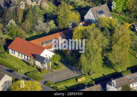 protestant community and daycare center Gellert-Haus on Gellertstrasse in Hamm-Heessen, 21.04.2016, aerial view, Germany, North Rhine-Westphalia, Ruhr Area, Hamm Stock Photo