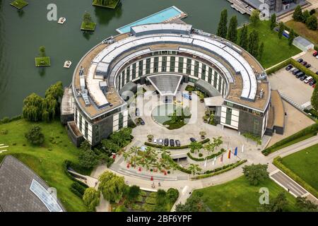 , Hotel The Ritz-Carlton in the Autopark der VW-AG in Wolfsburg, 23.07.2016, aerial view, Germany, Lower Saxony, Wolfsburg Stock Photo