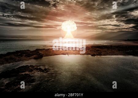 nuclear mushroom over the sea, composing Stock Photo