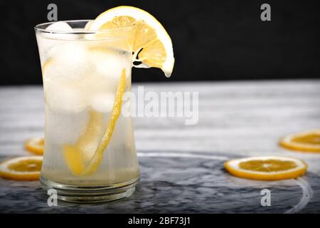 Delicious lemon juice and blur background Stock Photo