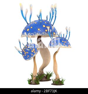 fantasy cartoon mushrooms on an isolated white background. 3d illustration Stock Photo