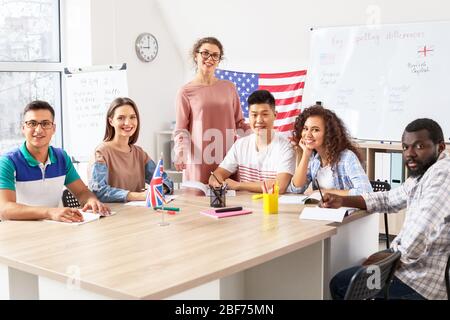 People taking classes at language school Stock Photo