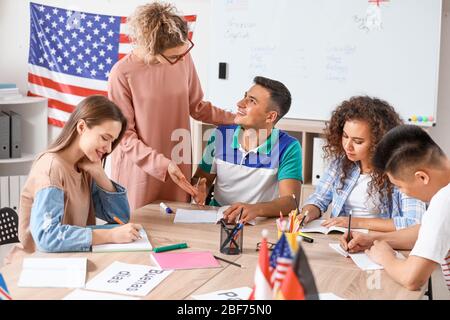 People taking classes at language school Stock Photo