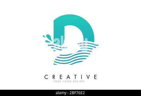 D Letter Logo with Waves and Water Drops Design Vector Illustration. Stock Vector