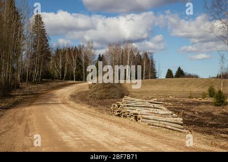 Gravel road in country side of Latvia Stock Photo