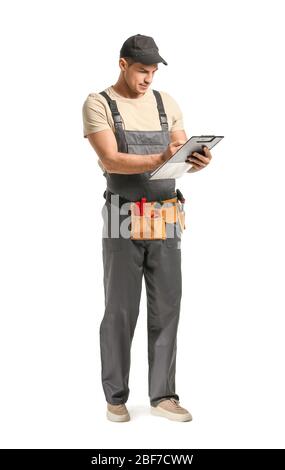 Handsome male worker on white background Stock Photo