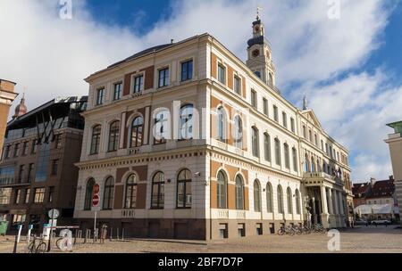 Riga City Council on the Town Hall square in Riga in Latvia. Stock Photo