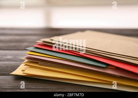 Many paper envelopes on table, closeup Stock Photo
