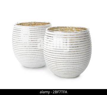 Stylish candle holders on white background Stock Photo - Alamy