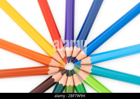 several colored pencil on white background Stock Photo