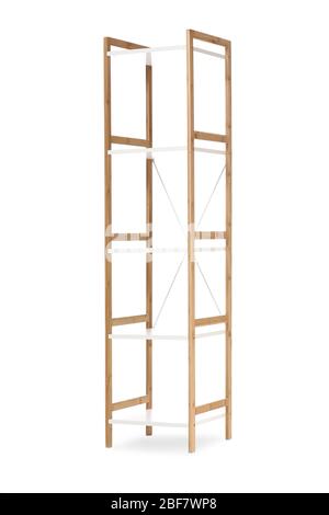 Empty shelving unit on white background Stock Photo