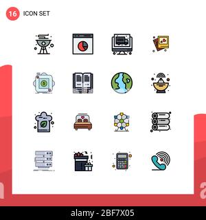 Universal Icon Symbols Group of 16 Modern Flat Color Filled Lines of purchase, heart, rate, love, economy Editable Creative Vector Design Elements Stock Vector