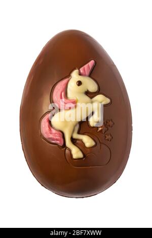 Thorntons milk chocolate Unicorn Easter Egg unwrapped removed from box isolated on white background ready for Easter Stock Photo