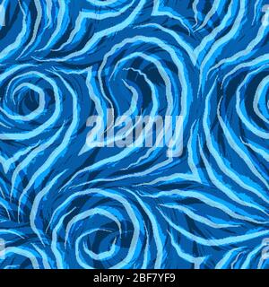 Vector seamless texture on a blue background with wavy watercolor lines. Pattern for fabrics or packaging. Waves or swirl in trendy colors Aqua Menthe Stock Vector