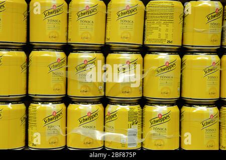 tins of Schweppers,tonic Stock Photo
