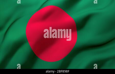 Flag of Bangladesh blowing in the wind. Full page Bengali flying flag. 3D illustration. Stock Photo