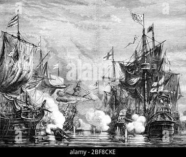 Ship of Sir John Hawkins (1532-1595) Rear Admiral of English Fleet During 1588 Sea Battle Against the Spanish Armada in the English Channel. vintage or Old Illustration or Engraving 1889 Stock Photo