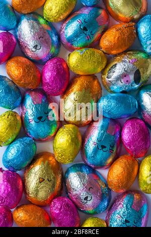 M&S choccy eggs, solid milk chocolate eggs and M&S caramel eggs, caramel filled milk chocolate half eggs - ready for Easter Stock Photo