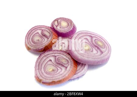 Shallot slices isolated on white background Stock Photo