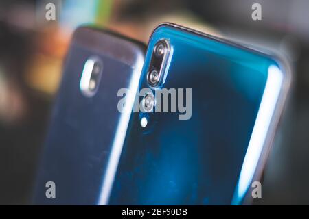 phone camera comparison background close up  Stock Photo