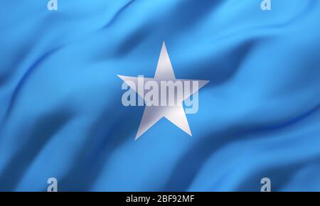 Flag of Somalia blowing in the wind. Full page Somalian flying flag. 3D illustration. Stock Photo