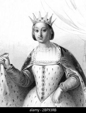 Portrait de Marguerite de Provence (1221 - 1295), reine de France (Margaret of Provence) Gravure du 19eme siecle Collection privee Stock Photo