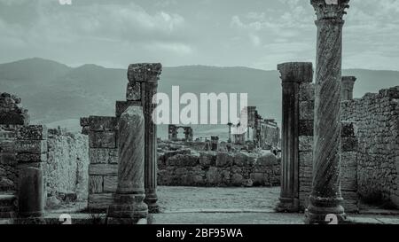 Old Roman ruins in Volubilis Stock Photo