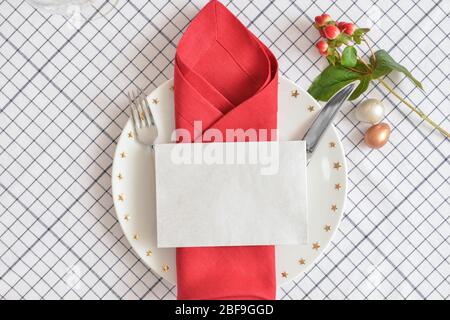 Beautiful table setting for Easter celebration Stock Photo