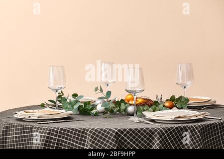Beautiful table setting for Easter celebration Stock Photo