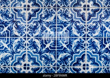 Blue and white ornate Portuguese tiles. Traditional azulejo patterns. Simple mandala ornaments. Vector set of ornamental ceramic tiles in Lisbon style Stock Photo