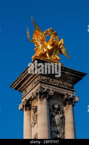 The Fame of the Arts Gilt Bronze Statue, Pont Alexandre III, Paris, France Stock Photo