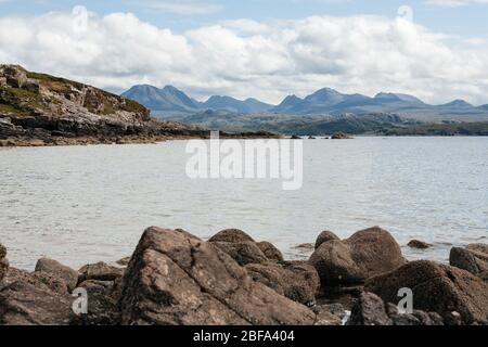 View towards Beinn Alligin in Torridon from Big Sands beach near Gairloch, Wester Ross, Highland, Scotland, UK. Stock Photo