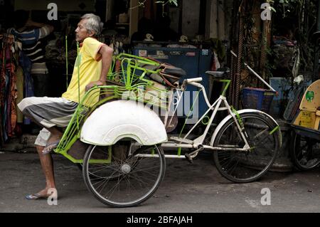 White cycle rickshaw in Yogyakarta, Java, Indonesia Stock Photo