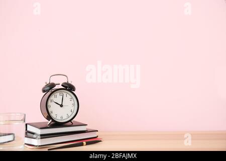 Modern stylish workplace near color wall Stock Photo