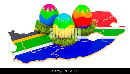 Easter holiday in South Africa, Easter eggs on the South African map. 3D rendering isolated on white background Stock Photo - Alamy