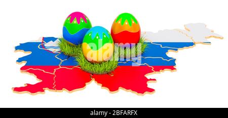 Easter holiday in Slovenia, Easter eggs on the Slovenian map. 3D rendering isolated on white background Stock Photo