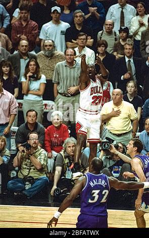 Michael Jordan competing against the Utah Jazz during the 1997 NBA Finals Stock Photo