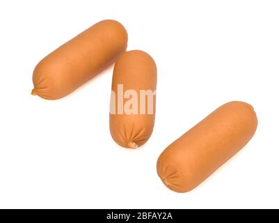 Three raw sausages isolated on white background Stock Photo