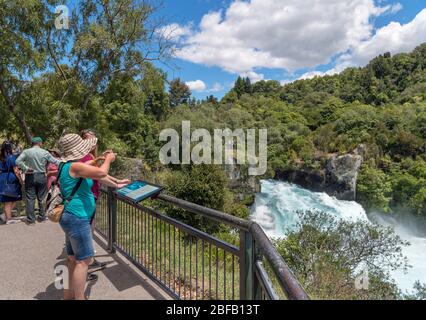 Tourists at Huka Falls on the Waikato River, Lake Taupo, New Zealand Stock Photo