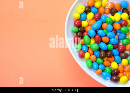 Close up of colorful chocolate in a plate. Stock Photo