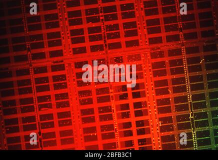 Circuit board for microchips under the microscope Stock Photo