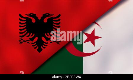 Two states flags of Albania and Algeria. High quality business background. 3d illustration Stock Photo