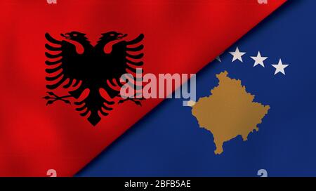 Albania and Kosovo flags. Waving flag design,3D rendering. Albania ...