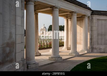 Tyne Cot, Belgium - Sep 2014: World War One British cemetery and gravestones Stock Photo