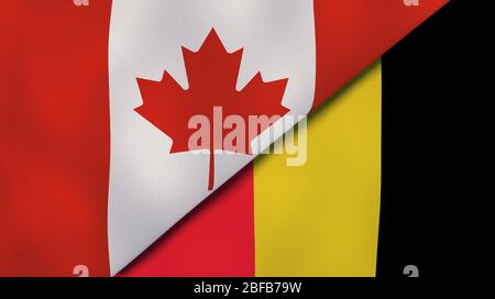 Two states flags of Canada and Belgium. High quality business background. 3d illustration Stock Photo