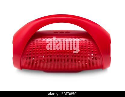 modern portable red mobile phone speaker boombox isolated on white background Stock Photo